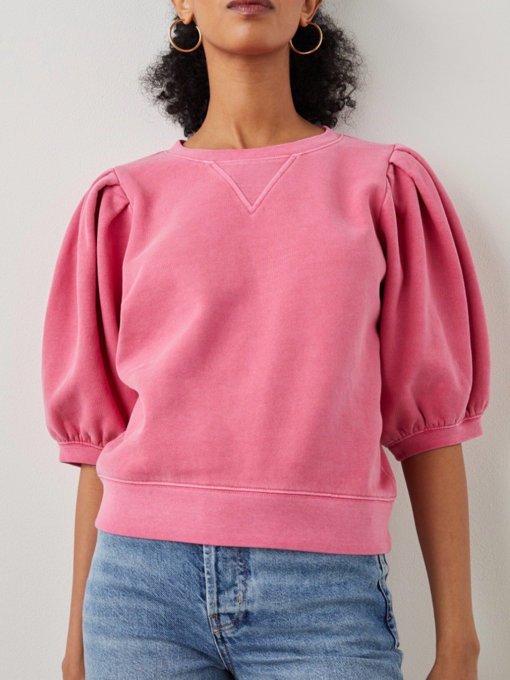 Rails Sz S Camy Hibiscus Pink Puff Sleeves Cotton Sweater